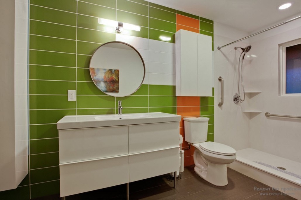 Интерьер ванной комнаты в зеленых тонах