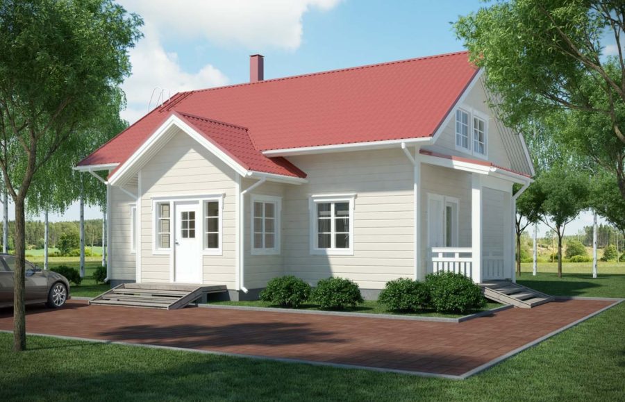 Коричневый дом с красной крышей фото