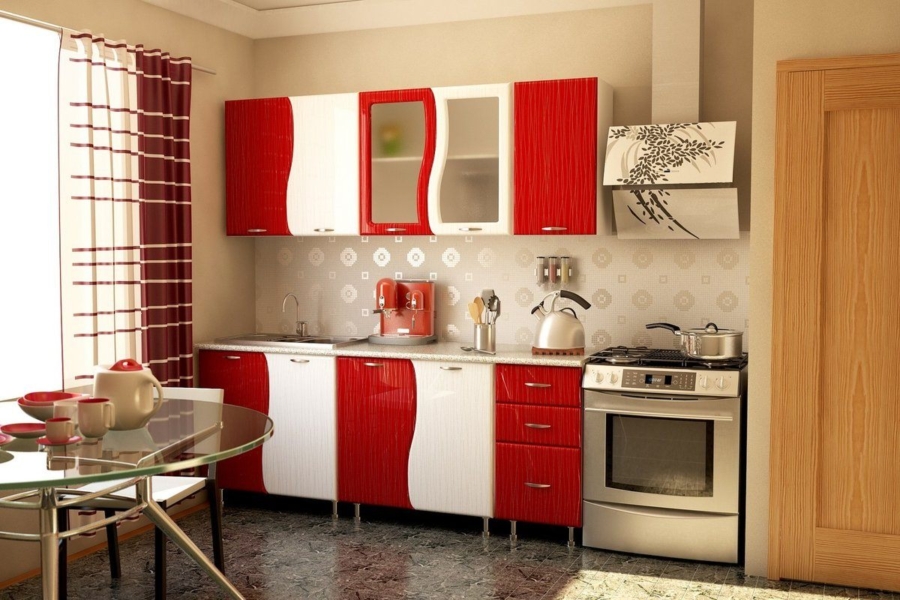 Дизайн стен к красной кухне