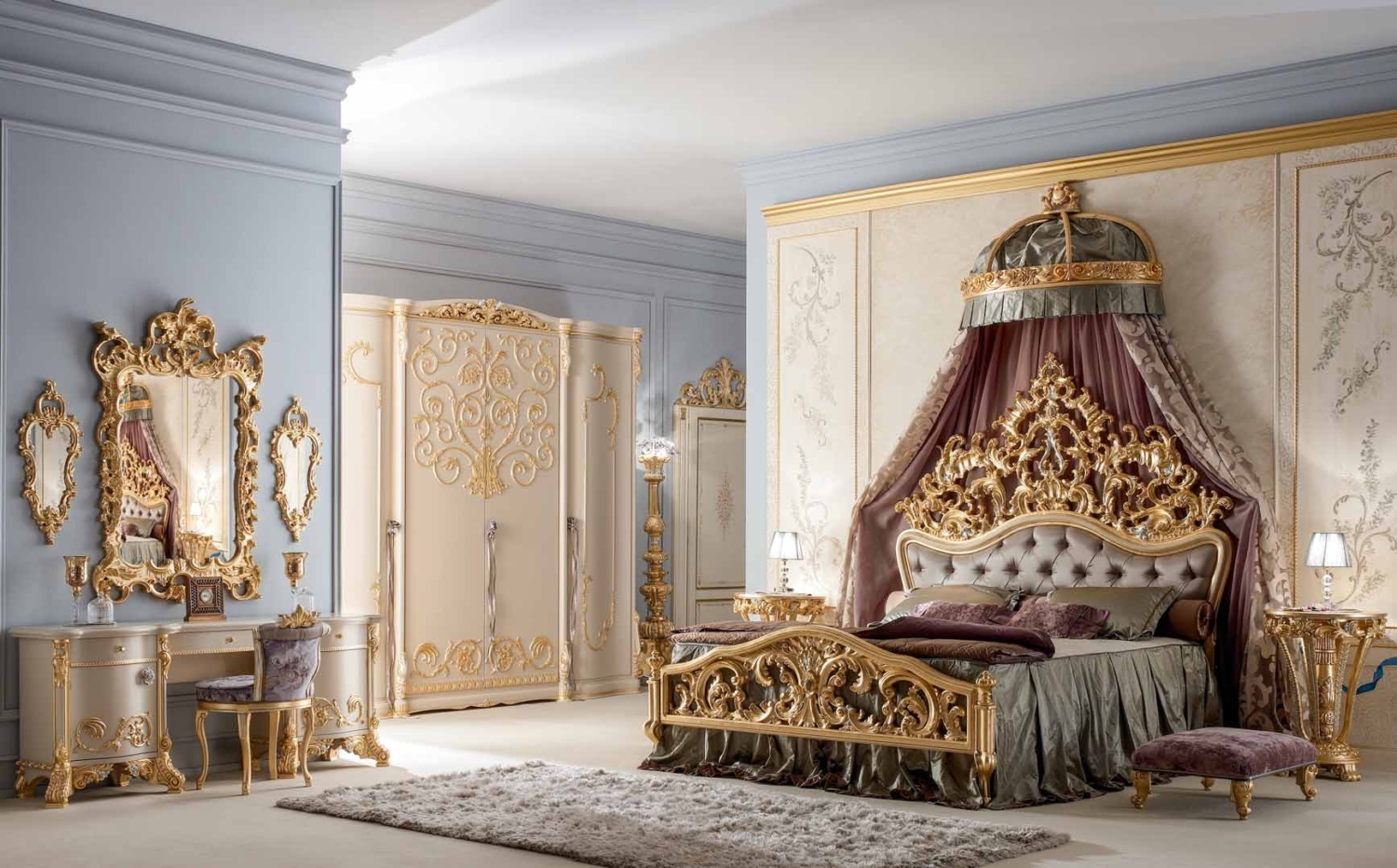 Обои в стиле барокко в интерьере спальни