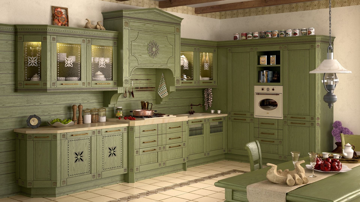 Кухня в стиле прованс в зеленых тонах