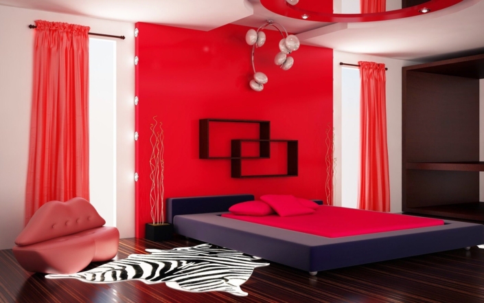 Красная мебель в спальне